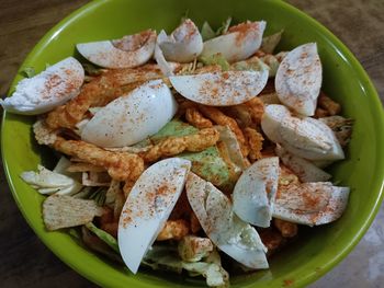 High angle view of food in plate