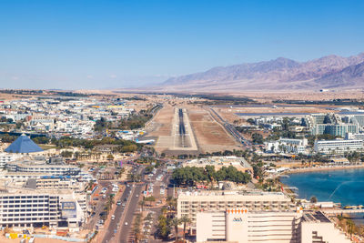 High angle view of buildings in city