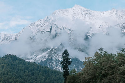 Scenic view of snowcapped mountains against sky