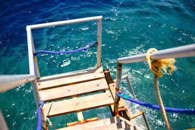 High angle view of ladder over sea