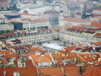 High angle view of buildings in city