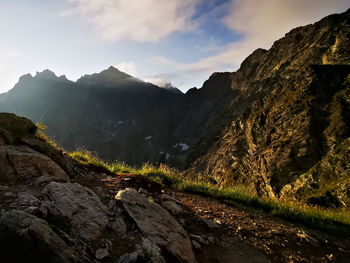 Scenic view of rocky mountains against sky