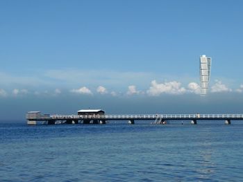 Scenic view of sea against blue sky