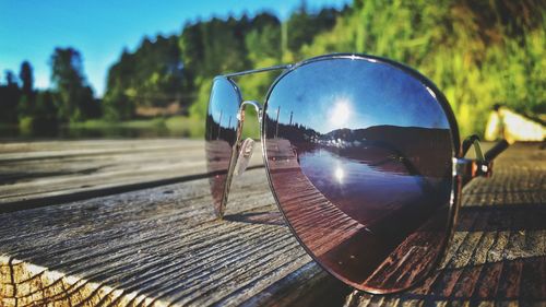 Close-up of sunglasses on table