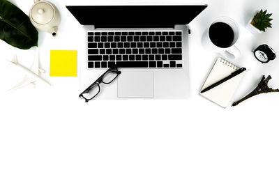 High angle view of coffee cup on table