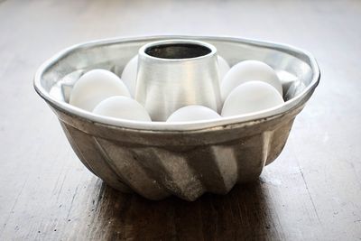 High angle view of tea in bowl on table