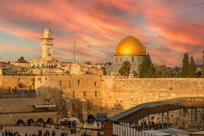 Western wall plaza, the temple mount at sunset, jerusalem