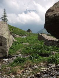 Scenic view of rocky mountains against sky