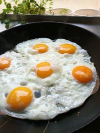 High angle view of breakfast served in plate