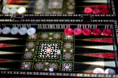 Close-up of multi colored decorations on table