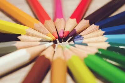 Close up of multi colored pencils