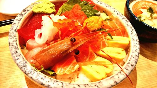 Close-up of served food on table