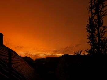 Low angle view of built structure against sky at sunset