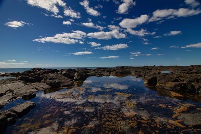 Scenic view of rocks against sky