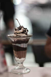 Close-up of ice cream on table