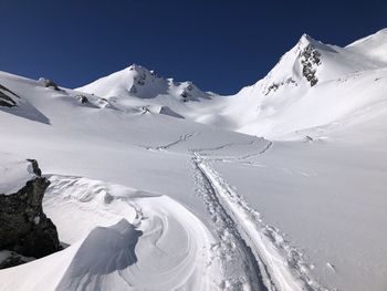 Snow covered mountain against clear sky