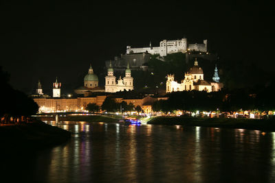 Illuminated buildings at night