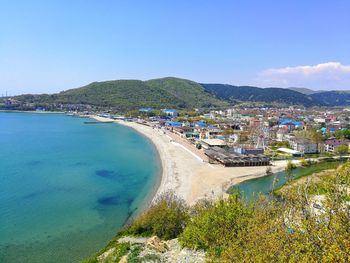 Scenic view of sea against blue sky