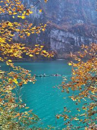 Scenic view of lake against sky during autumn