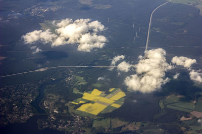 Aerial view of yellow landscape against sky