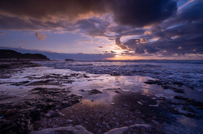 Scenic view of sea against sky during sunset