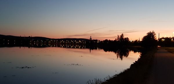 Scenic view of lake against sky at sunset