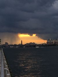 Scenic view of sea against cloudy sky at sunset