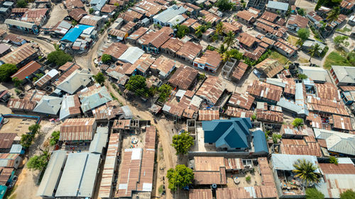 High angle view of buildings in city