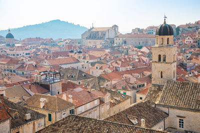 High angle view of townscape against sky