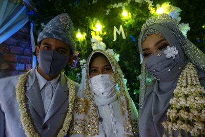 Portrait of friends in temple