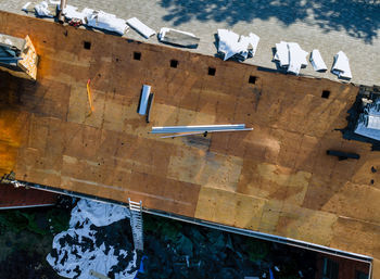 High angle view of swimming pool against building