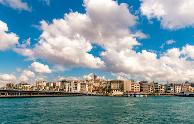 Scenic view of sea and buildings against sky