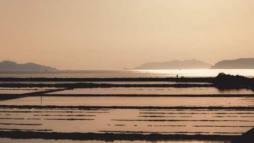 Scenic view of sea against clear sky during sunset