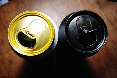 High angle view of drink on table