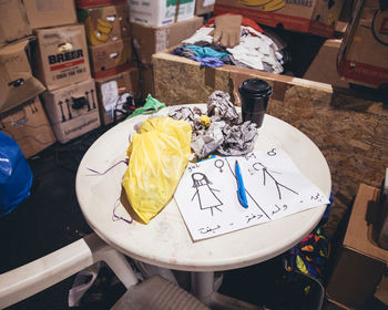 High angle view of drink on table