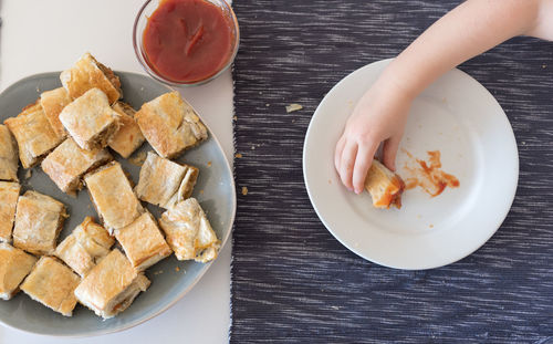 High angle view of breakfast on table