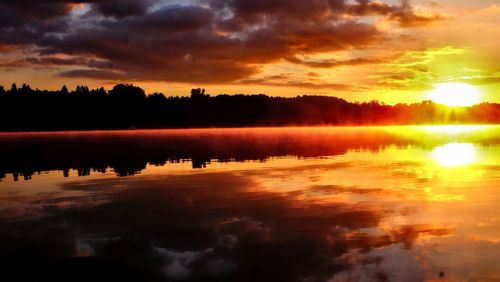 Scenic view of lake against sky during sunset