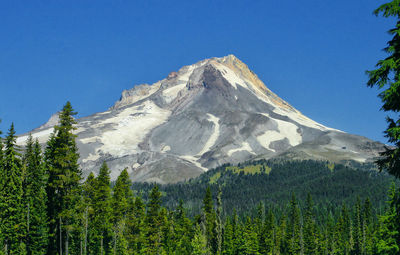 Scenic view of mountains against clear blue sky