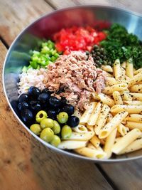 Close-up of pasta salad in bowl