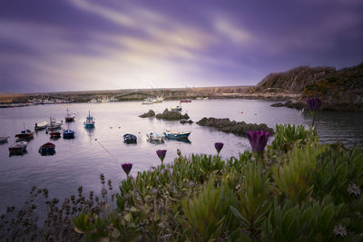 Scenic view of sea against sky during sunset