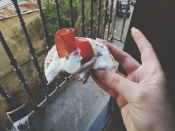 Close-up of hand holding food