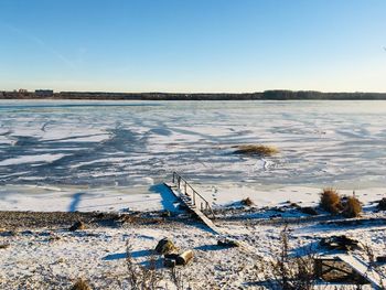 Scenic view of frozen lake against sky