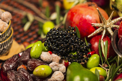 High angle view of strawberries