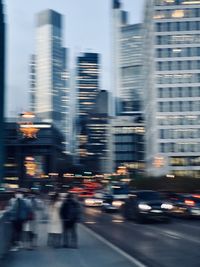 Blurred motion of city street and modern buildings