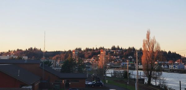 Panoramic shot of cityscape against clear sky