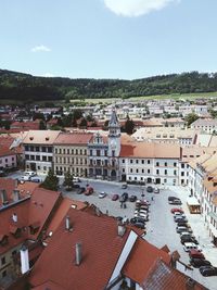 High angle view of townscape against sky