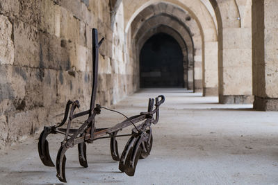 Old bicycle against building