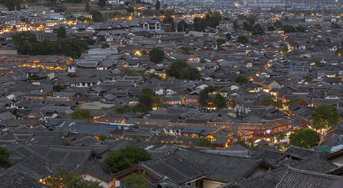 High angle view of buildings in city