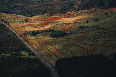 Helicopter view of agricultural field