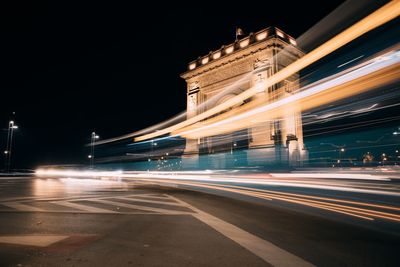 Light trails on city street at night